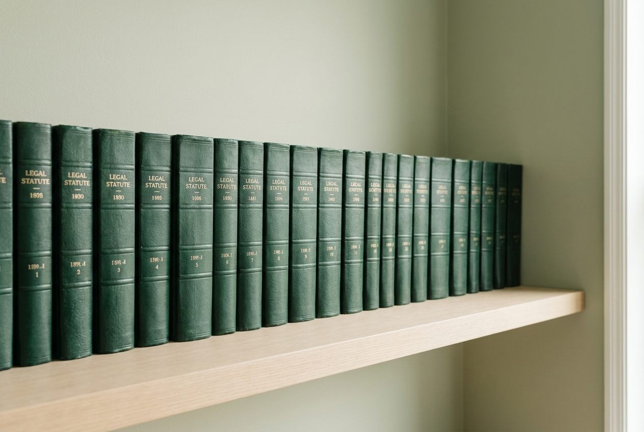 Leather-bound legal statute volumes arranged on a shelf